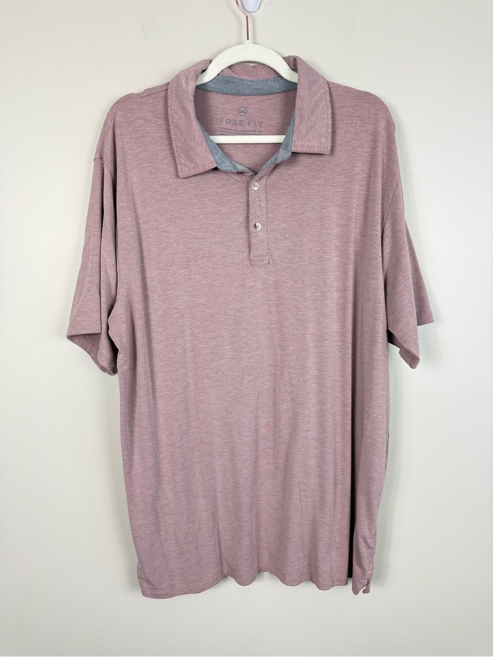 Free Fly Apparel Polo Mens 2XL Light Pink Shirt Preppy Casual Performance Bamboo